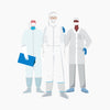 Valutek cleanroom operator illustrations for different critical level of cleanrooms wearing cleanroom products from shoe cover to gloves, coverall to hood.