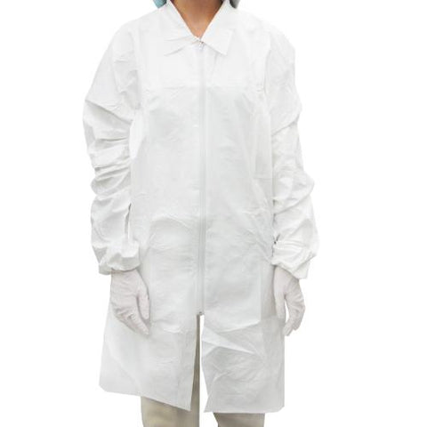 Microporous Labcoat Zippered Closure White | 55 gsm 5 ea/Bag 6 Bags/case freeshipping - Valutek Inc