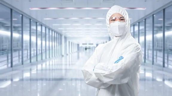An operator standing up in the cleanroom.