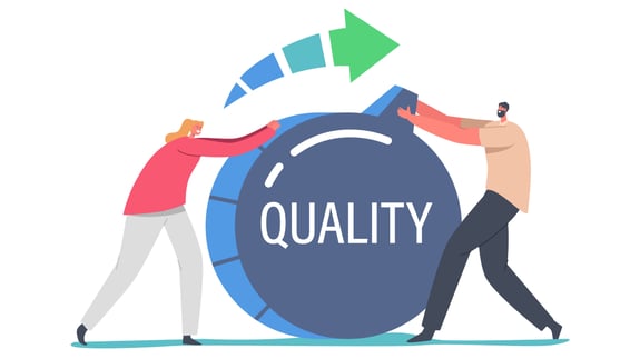 A quality assurance service guarantee concept featuring a quality control icon, symbolizing high standards and reliability in service delivery.