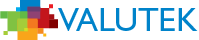 Valutek logo with blue letter logo