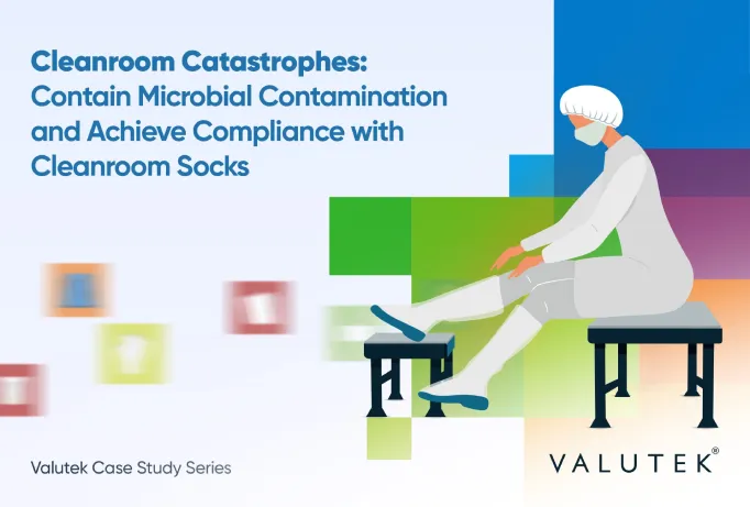 Cleanroom operator donning cleanroom socks in a gowning room. Cleanroom operator donning cleanroom socks in a gowning room.
